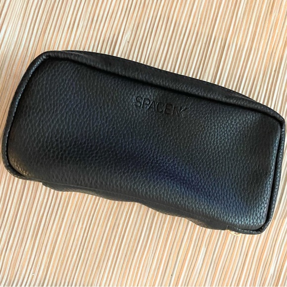 SOLD - Space NK Apothecary Black Faux Leather Double Zippered Makeup Bag - Picture 1 of 4